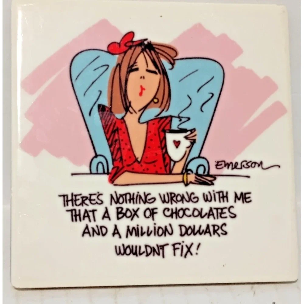 5 Vintage Thirstystone Funny jokes Cork Backed Coaster in Wooden Box USA - Picture 9 of 14